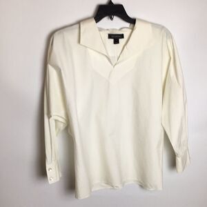 St. John Shirt White Batwing Cotton Blend Blouse Top Sz 10